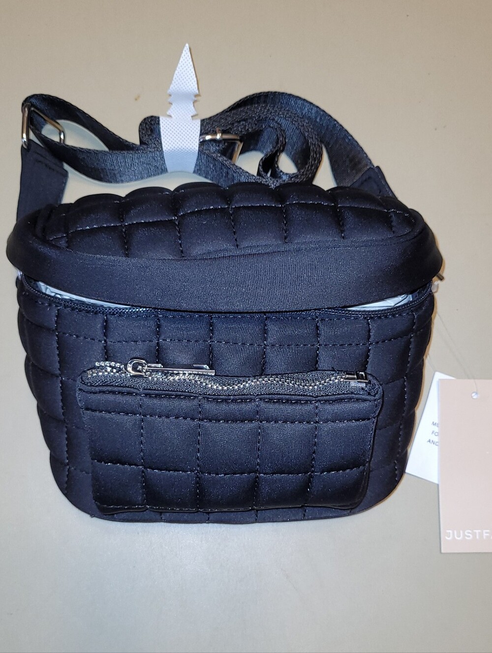 NWT - JustFab Quilted Crossbody Bag in Black - Compact Women's Shoulder Bag.